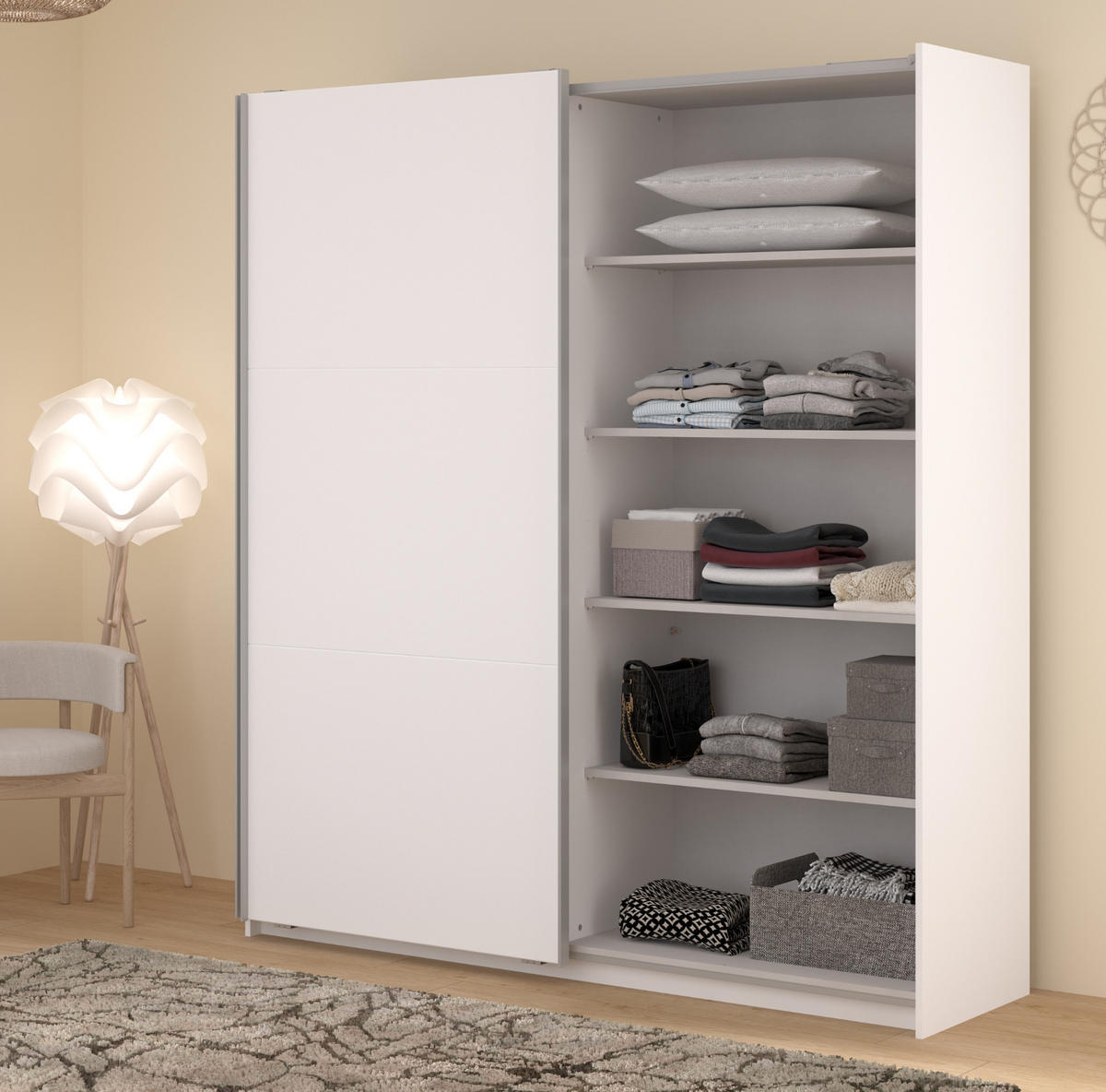 KLEIDERSCHRANK weiß 178 cm, Schwebetürenschrank 2-türig mit Spiegel und Soft-Close - Weiß, Glas/Holzwerkstoff (178/203/59cm) - Parisot Meuble