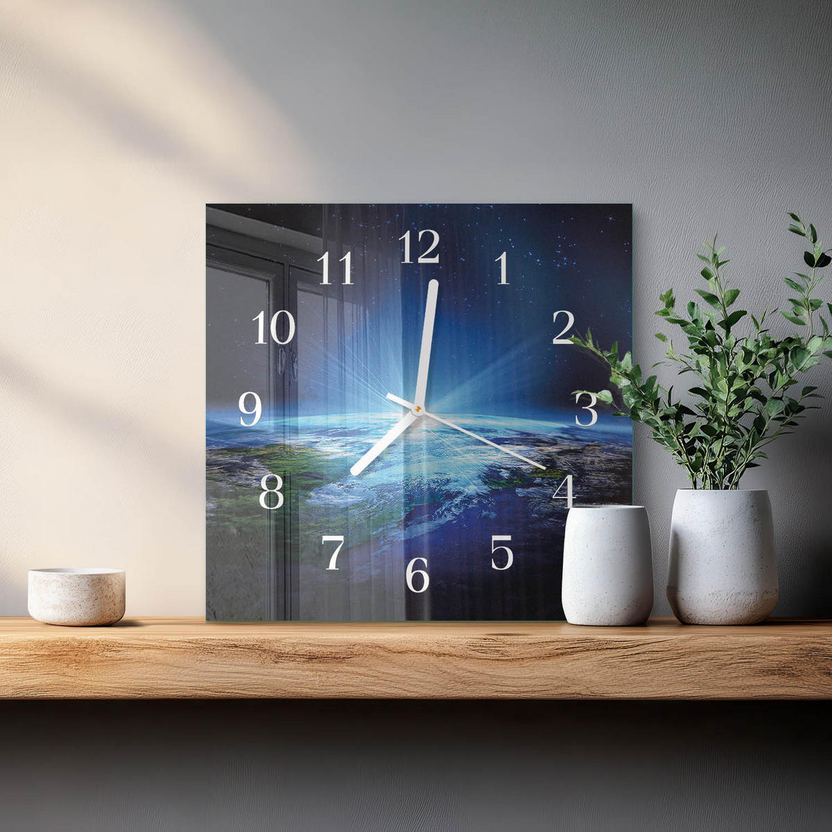WANDUHR 30x30 cm - Das Universum der Erde - Blau, Glas (30/30/0.4cm) - TULUP