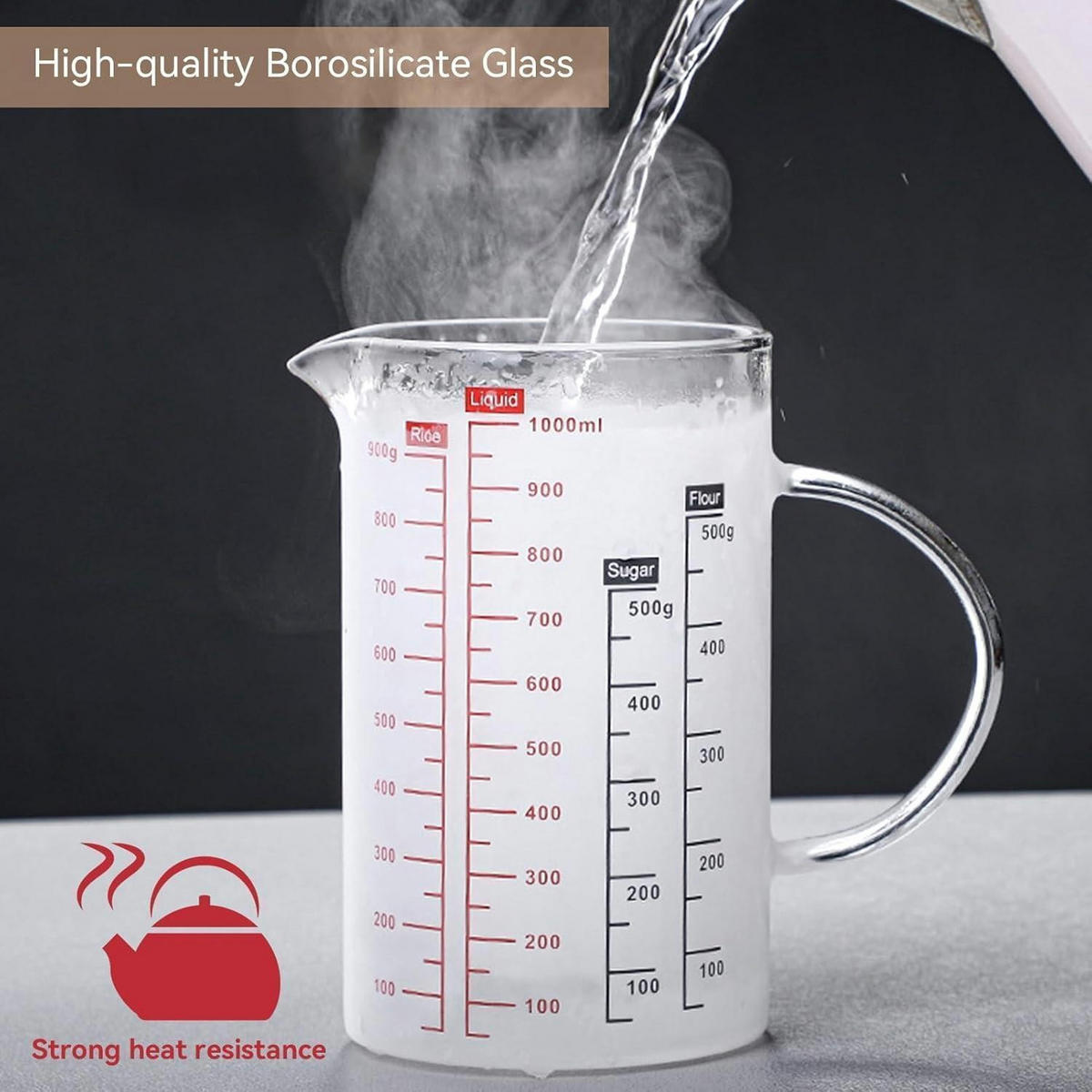 MESSBECHER Glas mit Deckel 1000 ml - Transparent, Glas (1L)