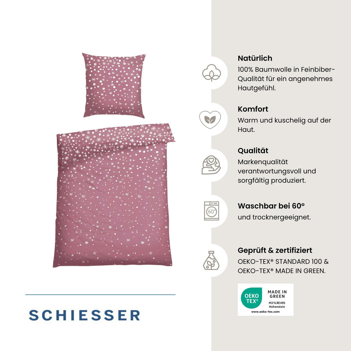 BETTWÄSCHESET Runa - Feinbiber - 2-teilig - 135x200 cm - Rosa - Rosa, Textil (135/200cm) - SCHIESSER