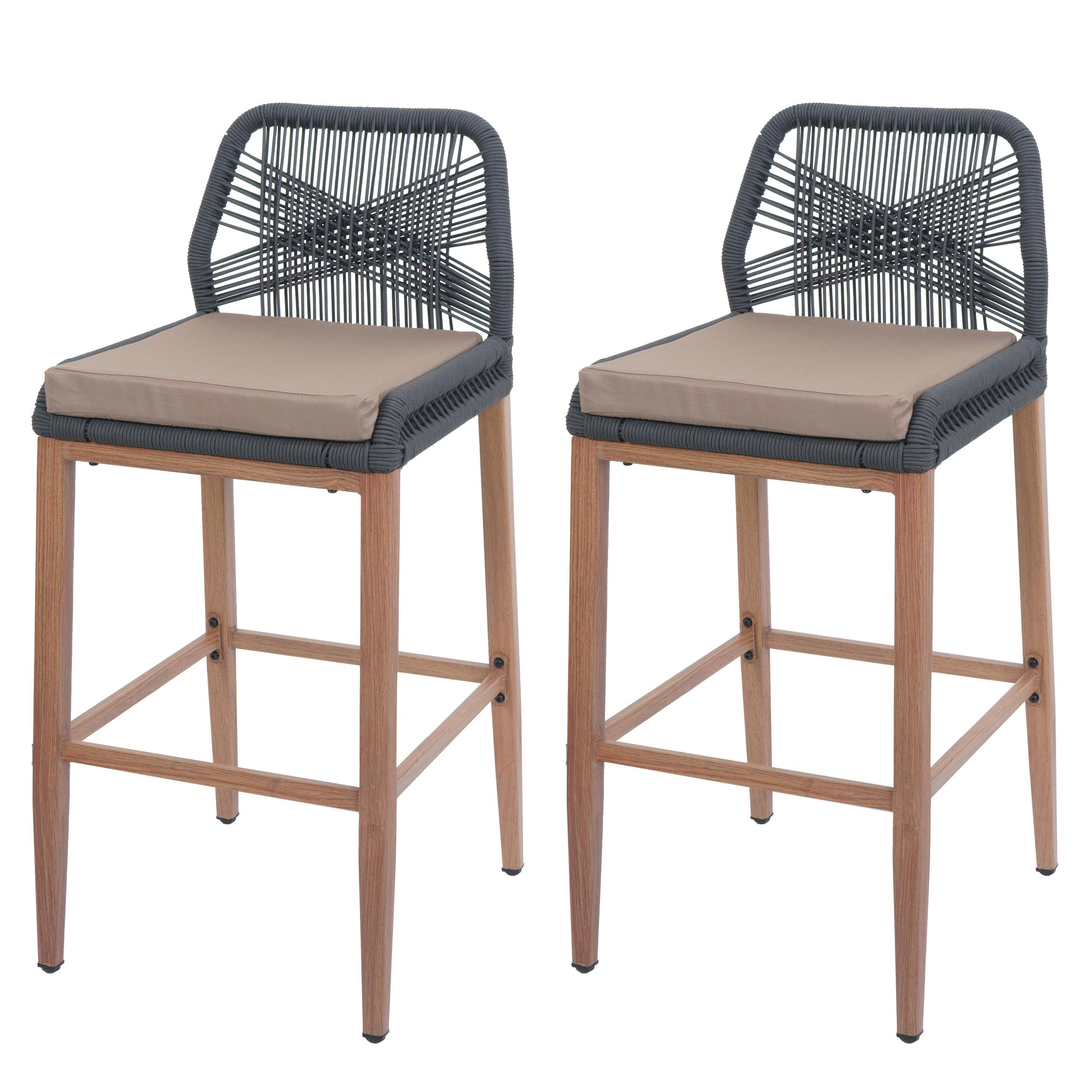 GARTENSTUHL 2er-Set HxBxT 101x45x50cm Sitzhöhe 76cm Anthrazit Kissen Taupe Seilgeflecht Metall Holz-Optik - Anthrazit, Metall (45/101/50cm) - PROREGAL