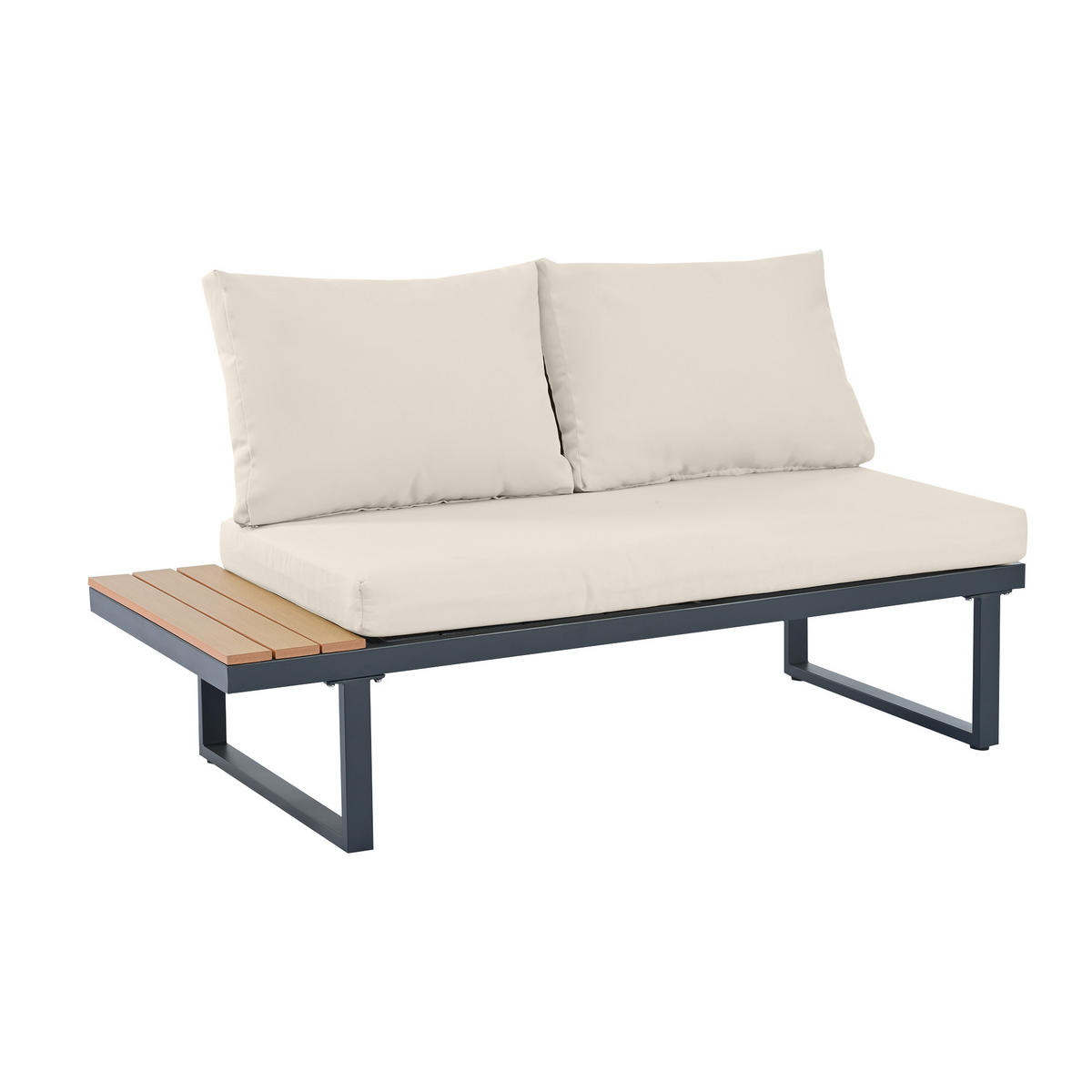 GARTENSET 189x189x65cm beige aus Stahl mit Teak-Imit, verstellbar - Beige, Textil - Modfu