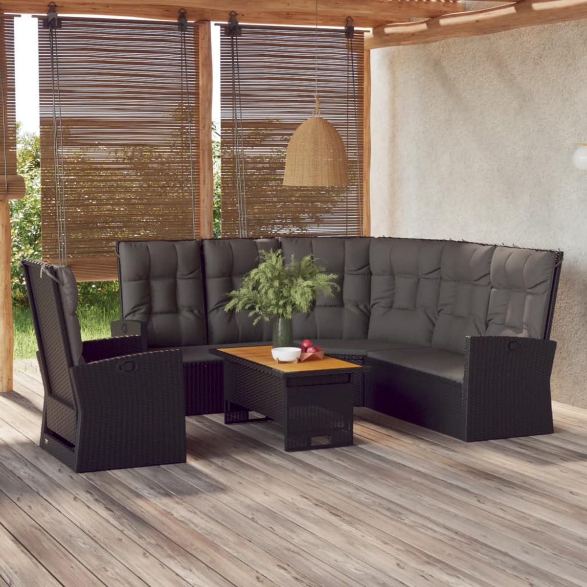 GARTEN-LOUNGE-SET 3-teilig Mit Kissen Schwarz Poly Rattan - Schwarz, Kunststoff - vidaXL