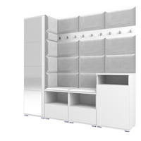 GARDEROBE NELA X 200 cm (Modulare Flurmöbel Weiß mit Spiegel & Sitzpolster Hellgrau 32 Schrank + Sideboard) - Silberfarben/Hellgrau, Holz/Holzwerkstoff (200/187/40cm) - Ravio