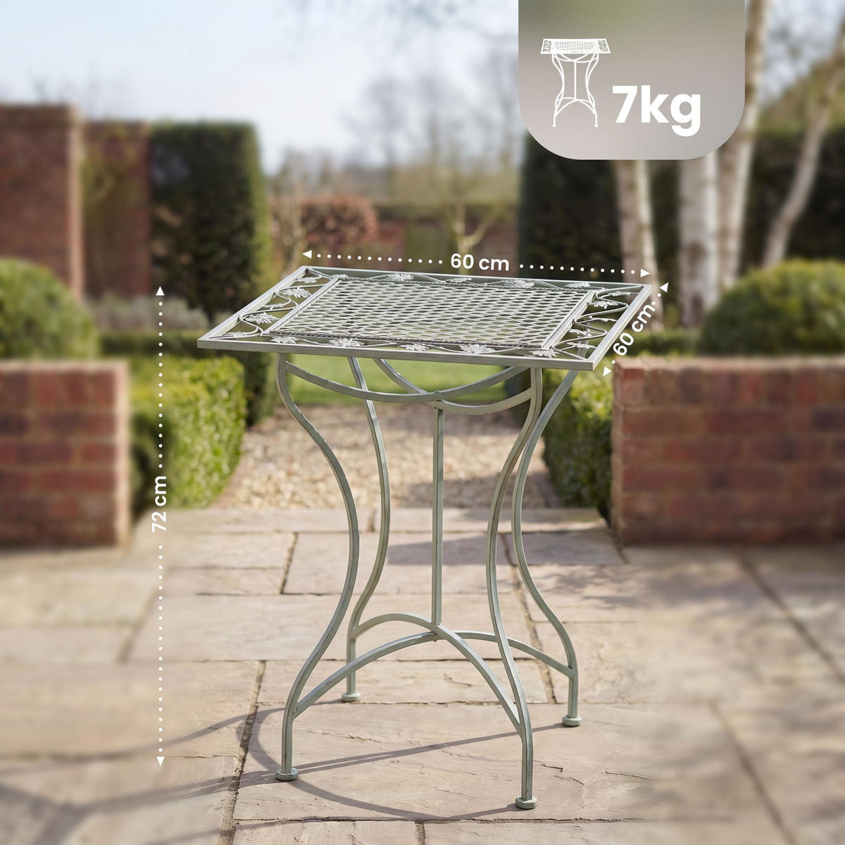 GARTENTISCH eckig 60/60/72 cm Metall Antik-Grün - Grün, Metall (60/60/72cm) - CLP