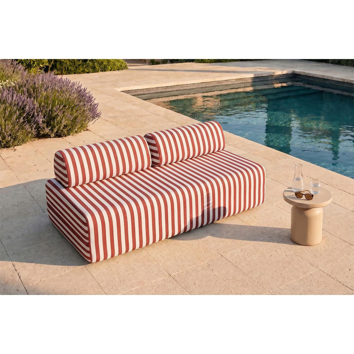 2-3-SITZER-GARTENSOFA mit Streifen in Weiß und Rot - Rot, Textil (95/70.5/190cm)