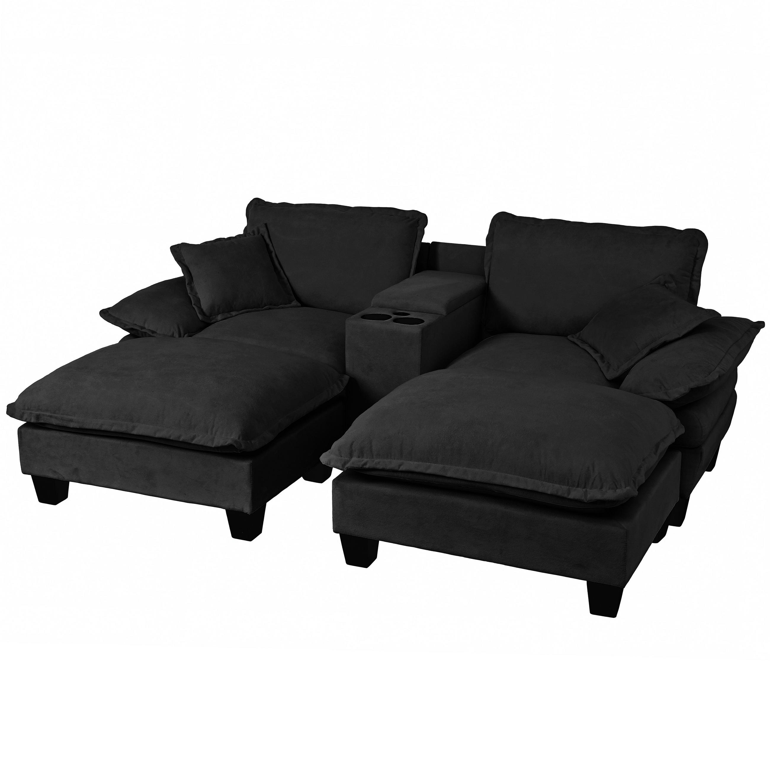 SOFA aus Chenille mit USB-Anschlüssen & Stauraum, schwarz - Schwarz, Textil (155/90/224cm) - Luhomfu