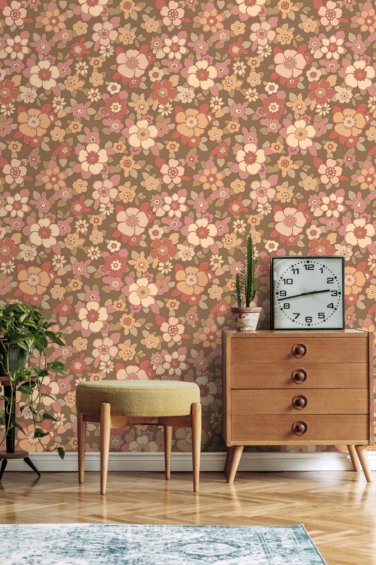 TAPETE Retro Blumen 50 x 900 cm - Pink, Papier (50/900cm) - ESTAhome
