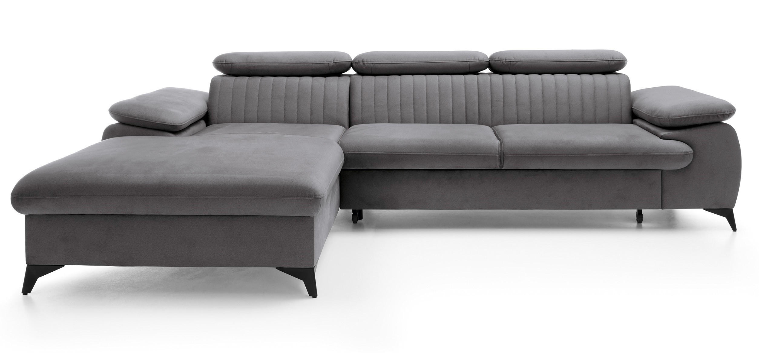 ECKSOFA 280 cm Xanto M, Schlaffunktion, verstellbaren Kopfstützen, Links, Dunkelgrau - Dunkelgrau, Holz (280/193cm) - Emporius
