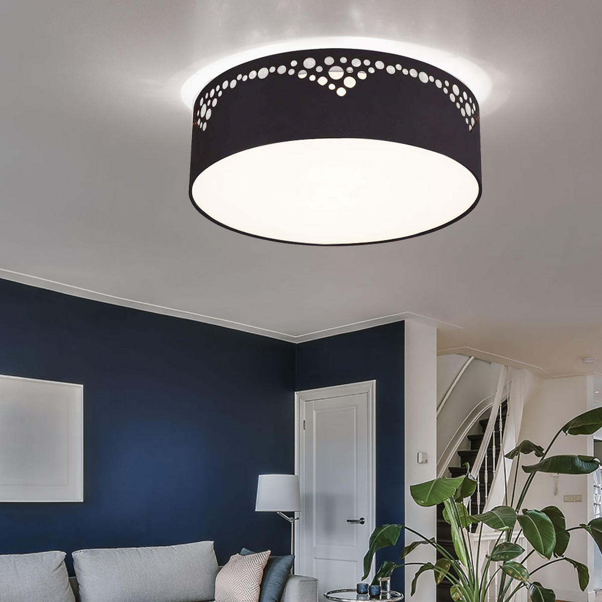 DECKENLEUCHTE Metall Schwarz Opal - Schwarz, Metall (35/35/10cm) - Globo Lighting