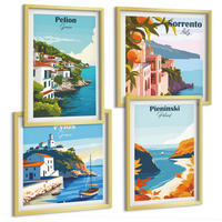 BILDER SET 4er Set - 50x50 cm & 40x60 cm Goldrahmen - Retro-Landschaften im malerischen Stil - Goldfarben, Kunststoff (50/50cm) - TULUP