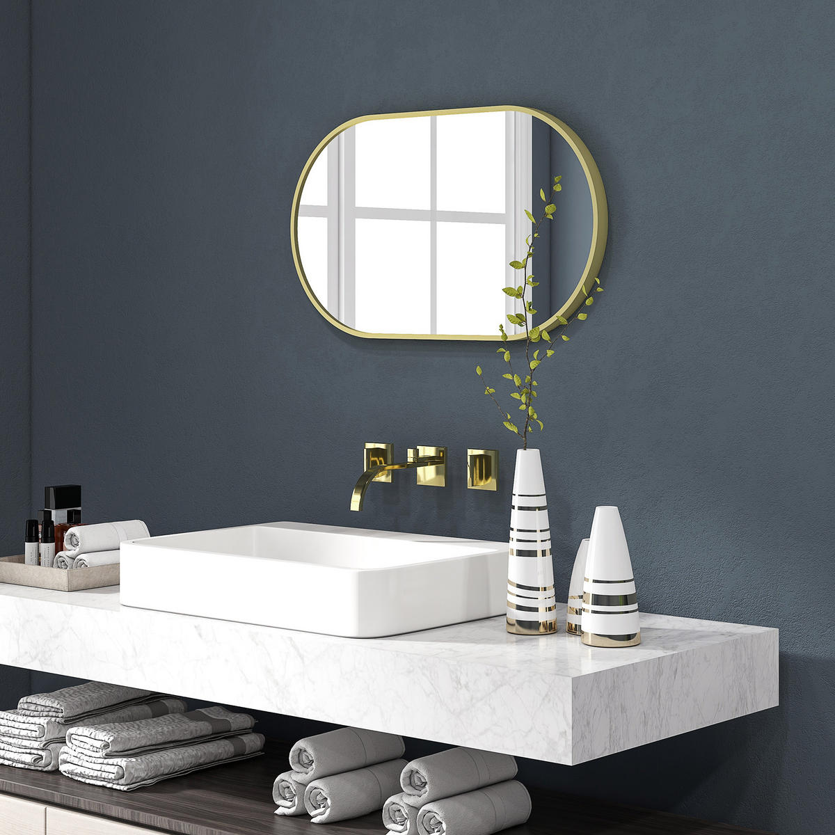 WANDSPIEGEL Goldfarben Oval 40/70 cm - Goldfarben, Metall (40/70/3cm) - PANGIVO
