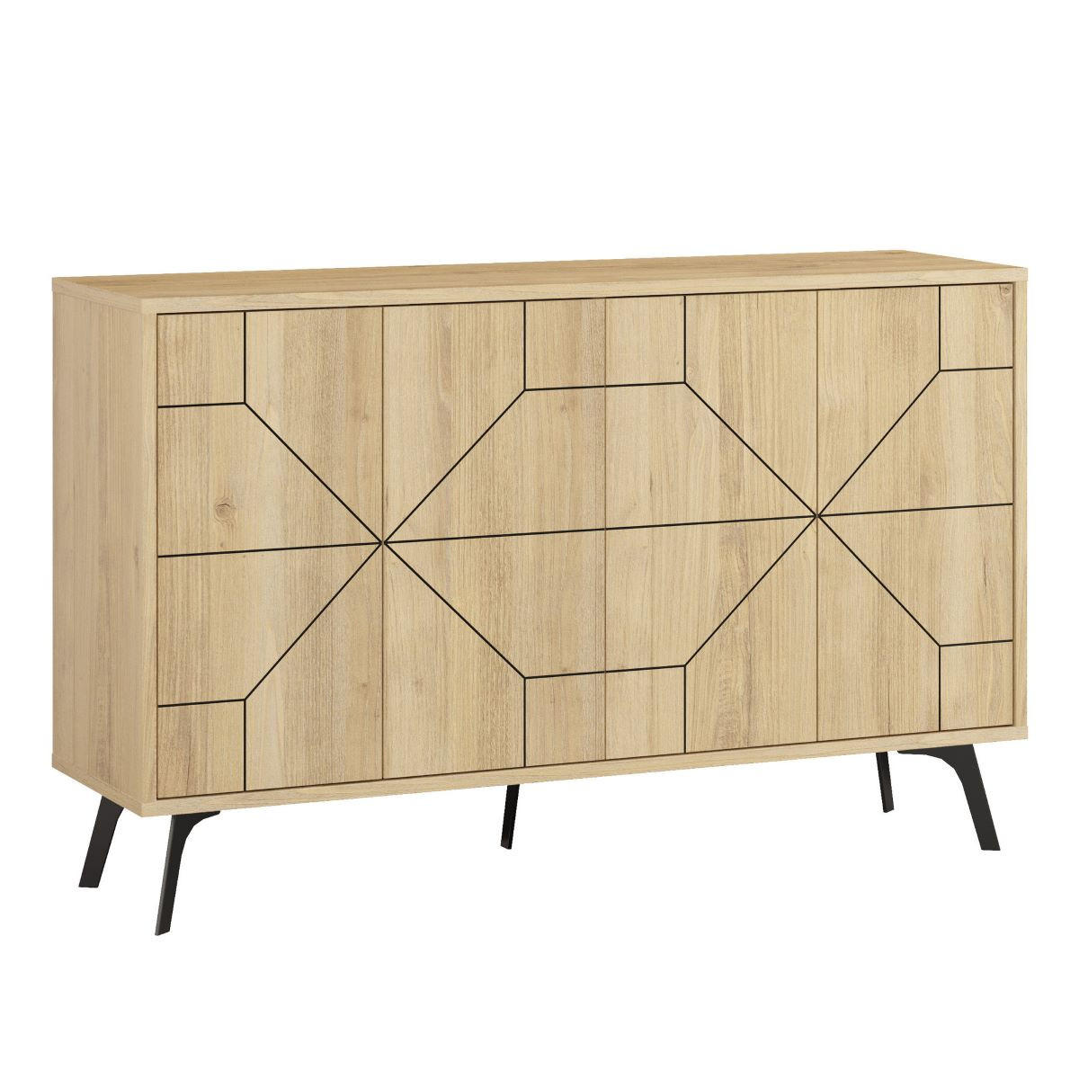 SIDEBOARD mit 4 Türen und dekorierten Türen L123 cm - Dune - Eichefarben, Holzwerkstoff (35/62.4/123cm) - Calicosy