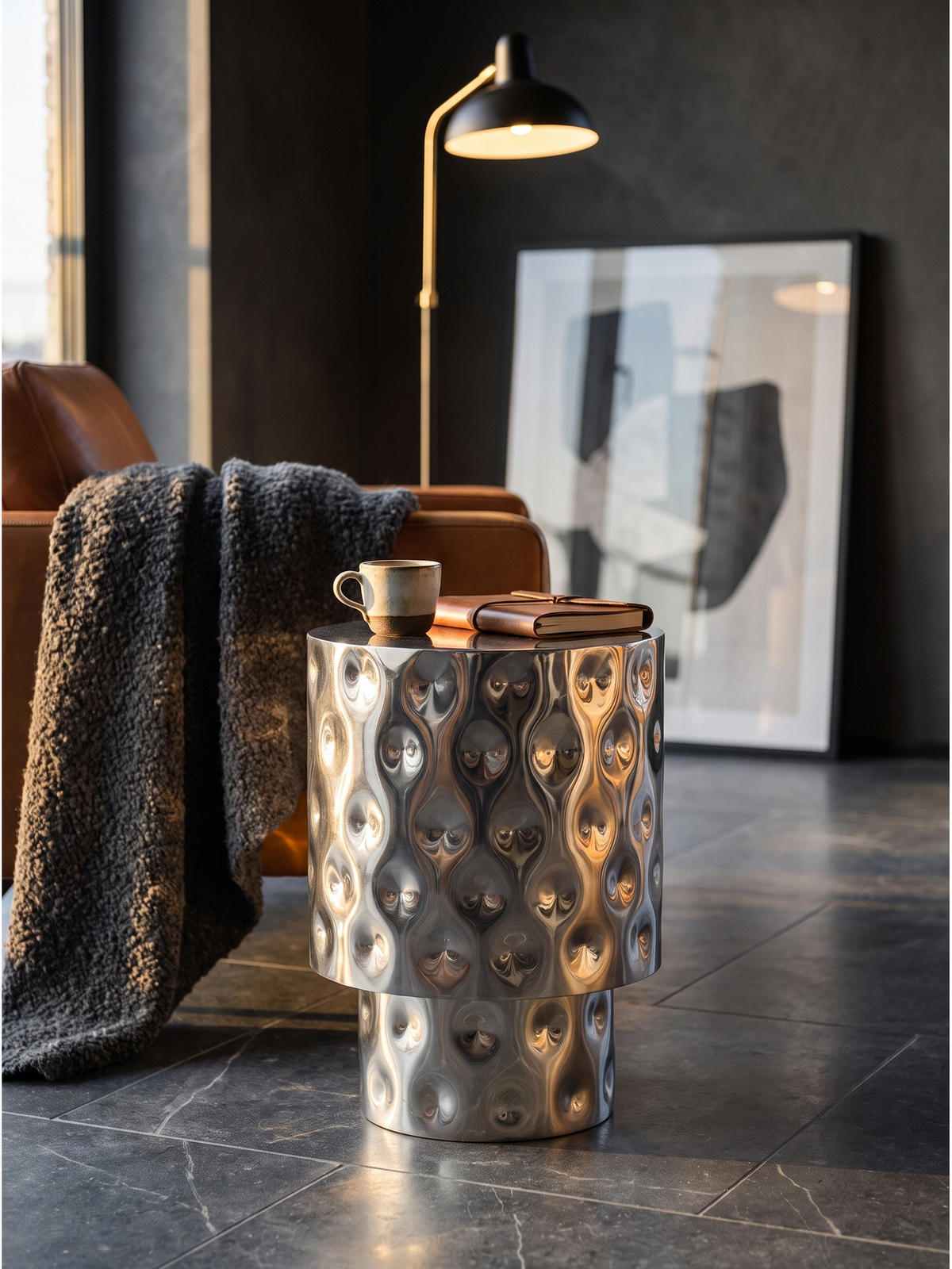 BEISTELLTISCH MAYENNE, Aluminium, handgefertigt, Silber, Ø 36 x 50 cm - Silberfarben, Metall (36/36/50cm) - KADIMA DESIGN