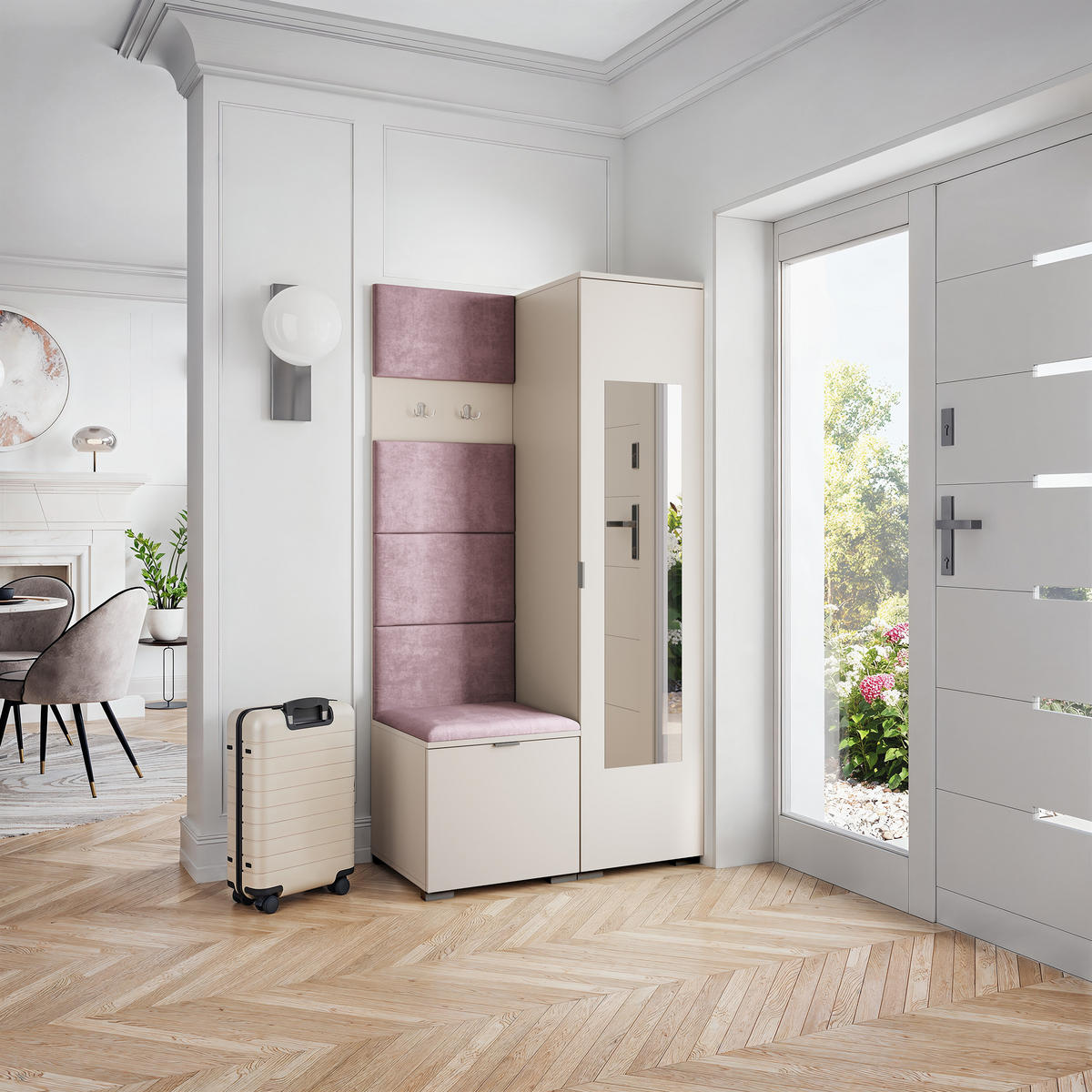 GARDEROBENSCHRANK VIRA 95/181/51 cm Modern Garderobe-Set Kaschmir - Kaschmir/Lila, Holzwerkstoff (95/181/51cm) - MASSENO