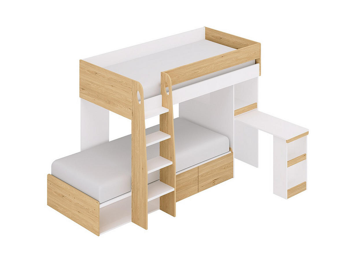 ETAGENBETT - 2 Personen - holz - naturfarben hell, weiß Lomiden - Weiß, Holz (90/190cm) - Vente-Unique