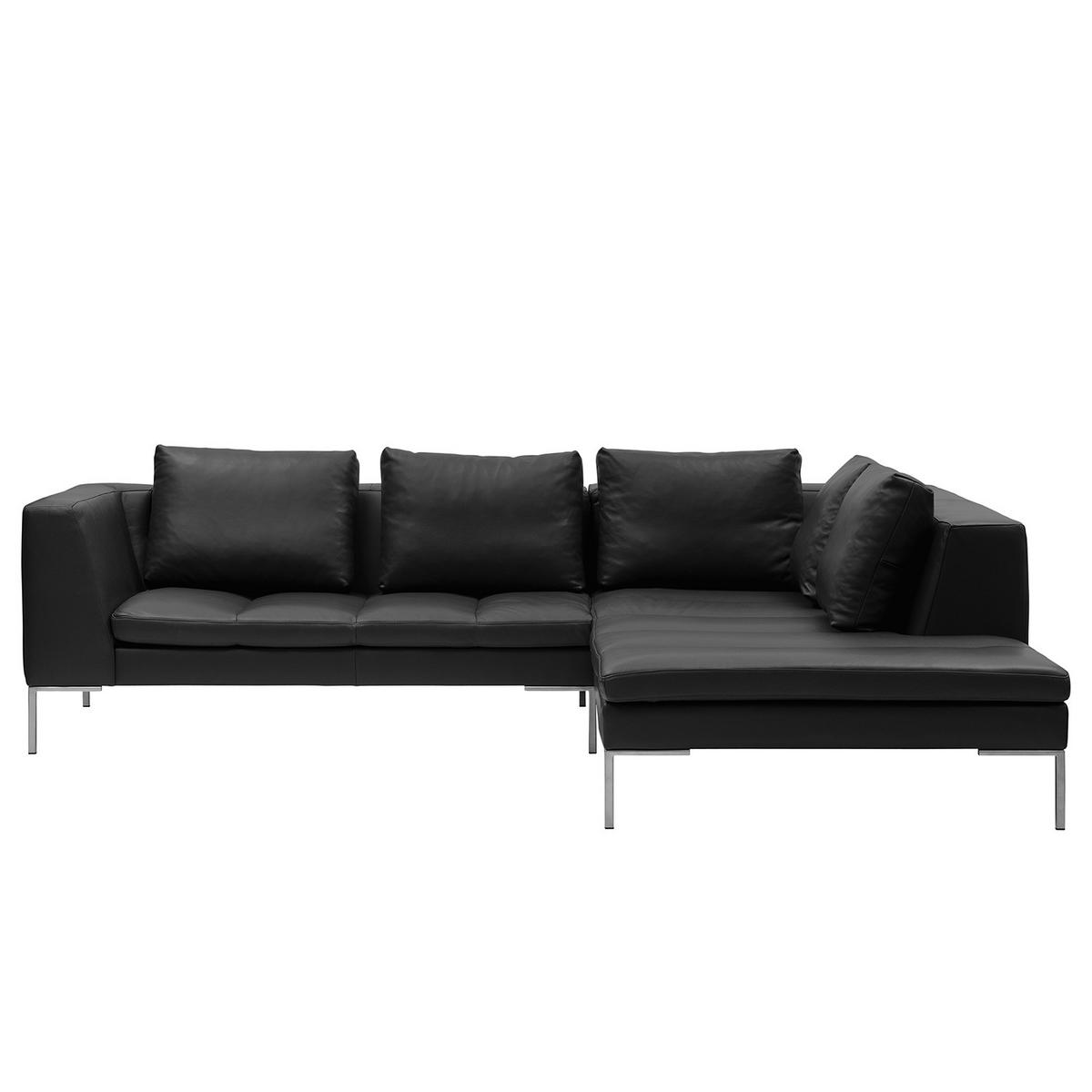 ECKSOFA mit Ottomane - Chromfarben/Schwarz, Leder/Metall (255/230cm) - home24