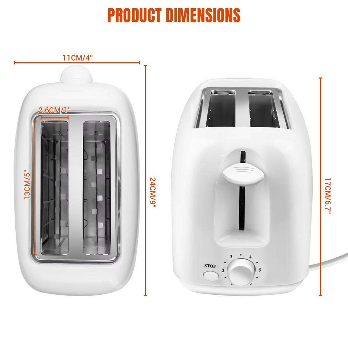 TOASTER 2 Scheiben 6 Modi 230V Sandwich Maker Frühstücksgerät - Weiß, Kunststoff (24/17/11cm) - Kaket