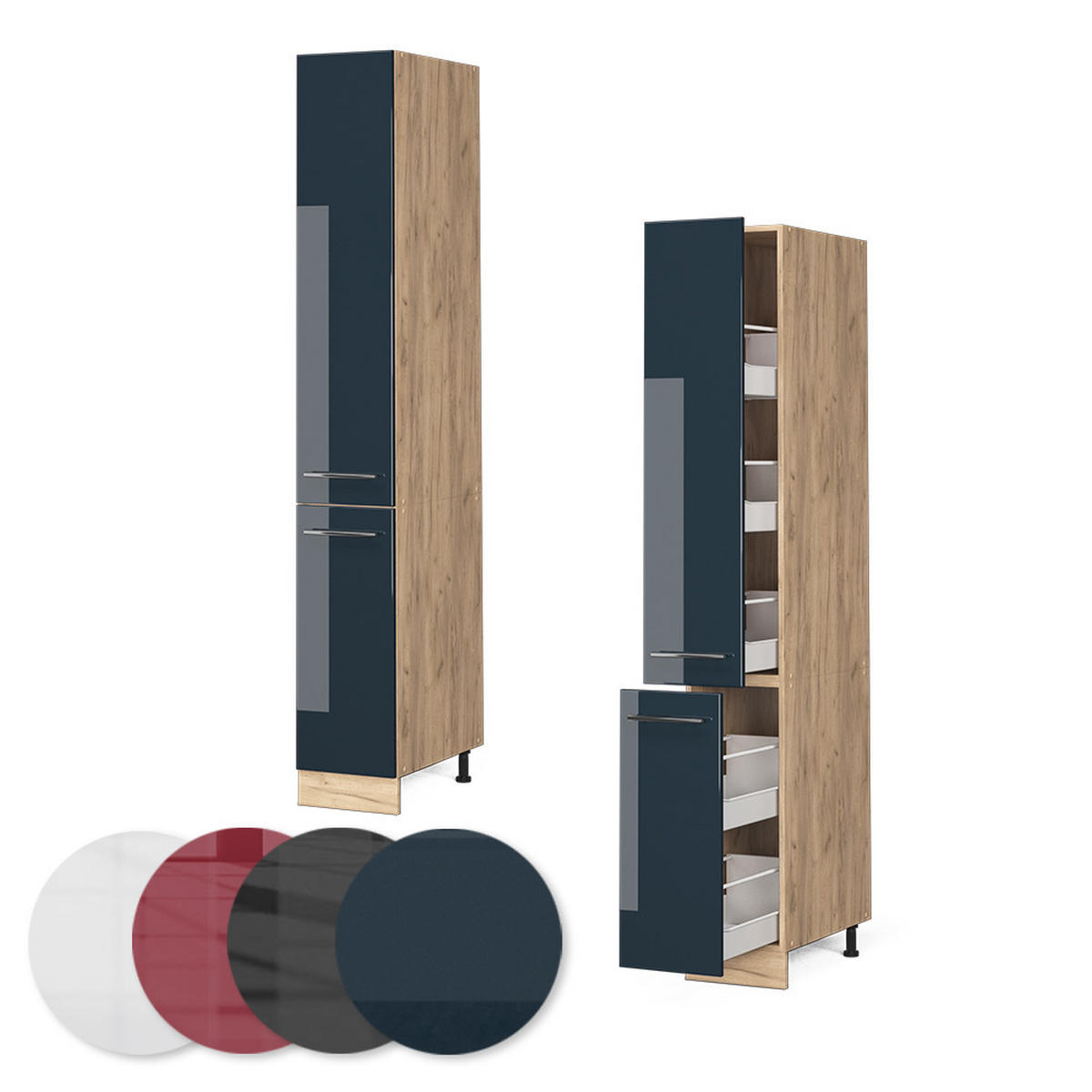 APOTHEKERSCHRANK Fame-Line Dunkelblau Hochglanz 30 cm - Honigeiche/Eiche Wotan, Holzwerkstoff (30/206.8/58cm) - Vicco