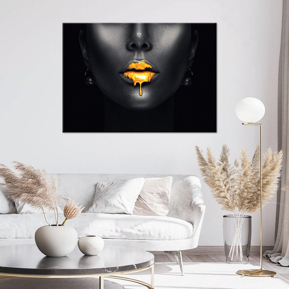 LEINWANDBILD Goldene Lippen, Frauen-Glamour-Stil - Schwarz, Textil (60/40cm) - Feeby
