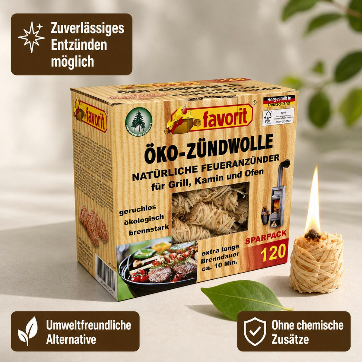 ÖKO-ZÜNDWOLLE - Naturfarben, Holz (12.5/21.5/23cm) - Westfalia