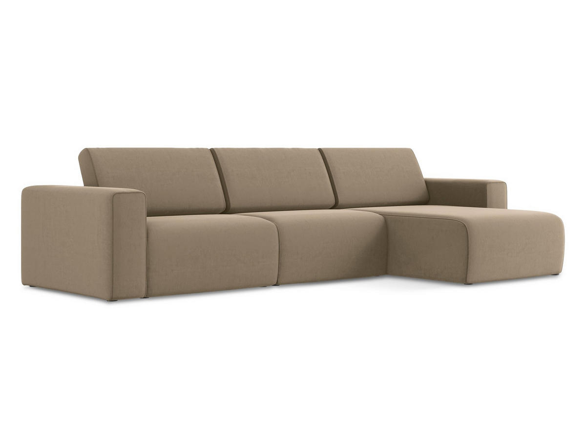 ECKSOFA Rechts Samt Stoff Beige - Beige/Schwarz, Kunststoff/Textil (314/167cm) - Makamii