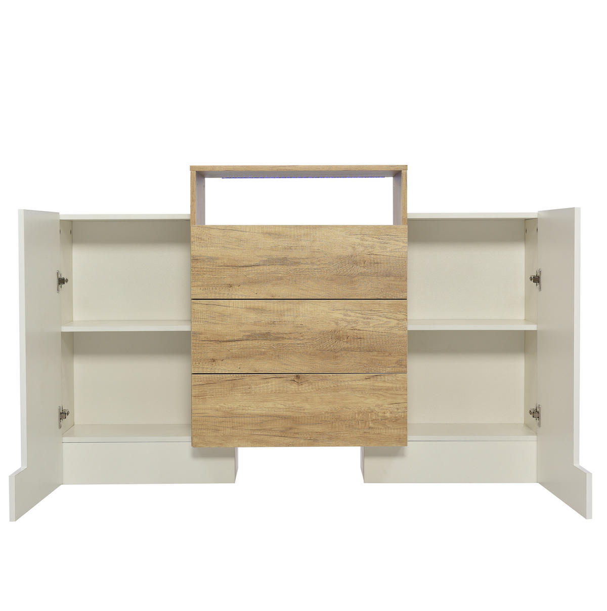 SIDEBOARD aus MDF in Hochglanz mit Holzoptik, 2 Türen, 3 Schubladen, mehrfarbiges LED-Strip, 140/30/77,5 cm, Weiß - Weiß, Holzwerkstoff (140/77.5/30cm) - Redom