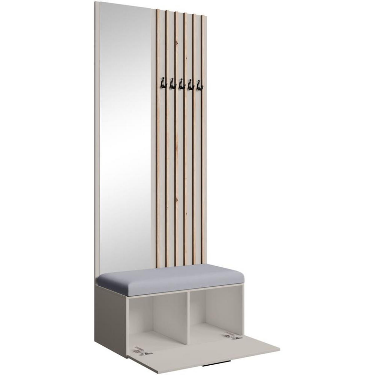GARDEROBE Margaret II 81/203/43 mit Lamellen und Spiegel - Kaschmir/Schwarz, Holzwerkstoff/Kunststoff (81/203/43cm) - Beautysofa