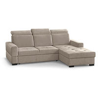 ECKSCHLAFSOFA Alex Mini hellbraun rechts - Hellbraun/Schwarz, Textil (245/185cm) - Beautysofa