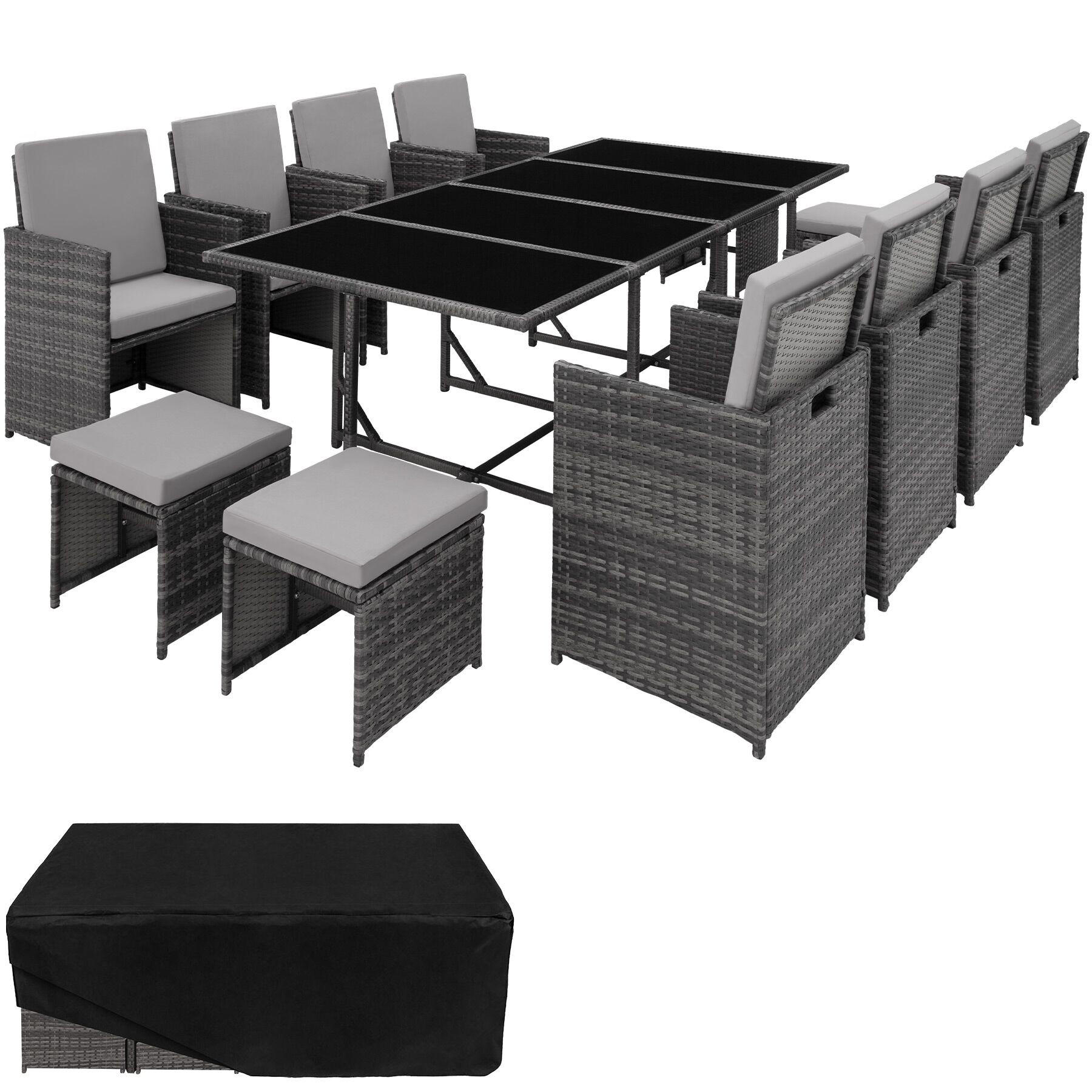 RATTAN SITZGRUPPE Palma,zusammenschiebbar, inklusive Schutzhülle,grau/hellgrau - Hellgrau/Grau, Kunststoff - tectake