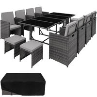 RATTAN SITZGRUPPE Palma,zusammenschiebbar, inklusive Schutzhülle,grau/hellgrau - Hellgrau/Grau, Kunststoff - tectake
