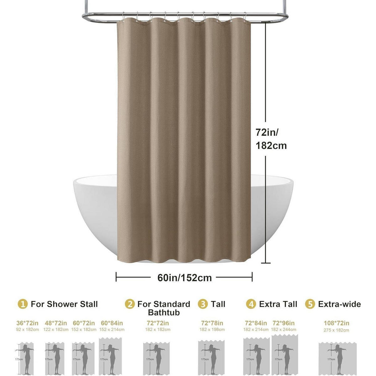 DUSCHVORHANG Waffelstoff Khaki 152 x 182 cm - Olivgrün, Textil (152/182cm)