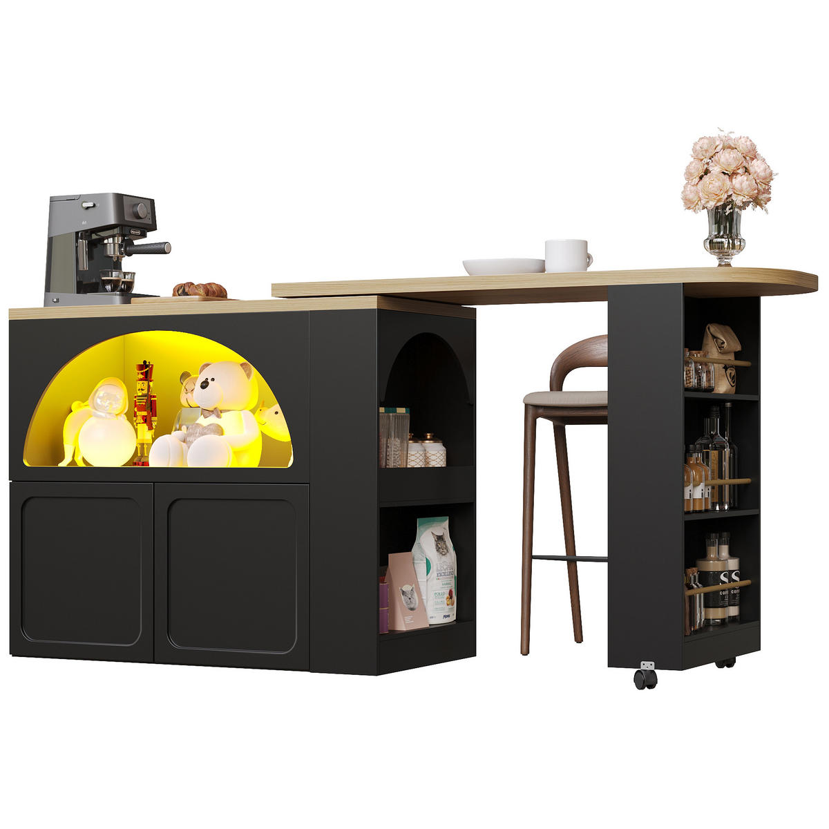 BARTISCH DE-38348 135/205 cm ausziehbar mit LED-Beleuchtung Schwarz - Schwarz, Holzwerkstoff (39/135/100cm) - ComfortXL