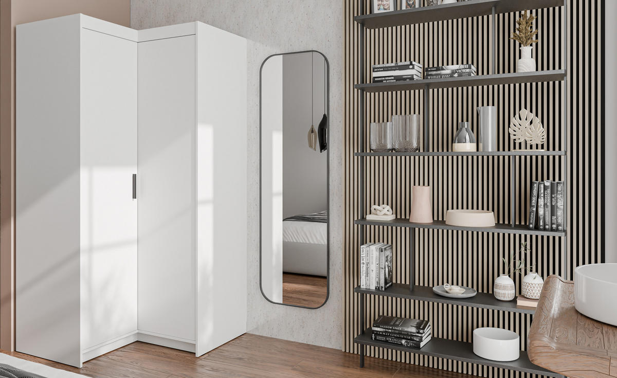 ECKSCHRANK Storicos Weiß 97,8/190,5/97,8 cm – Modern, ideal für Ecken - Weiß, Holzwerkstoff/Kunststoff (97.8/190.5/97.8cm) - AX Living