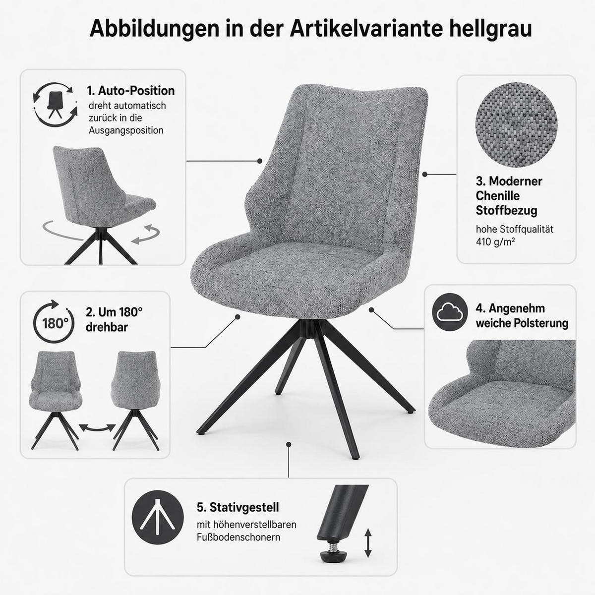 ESSZIMMERSTUHL Schwarz, Cremeweiß 6er-Set - Creme/Schwarz, Textil (55/88/63cm) - MCW