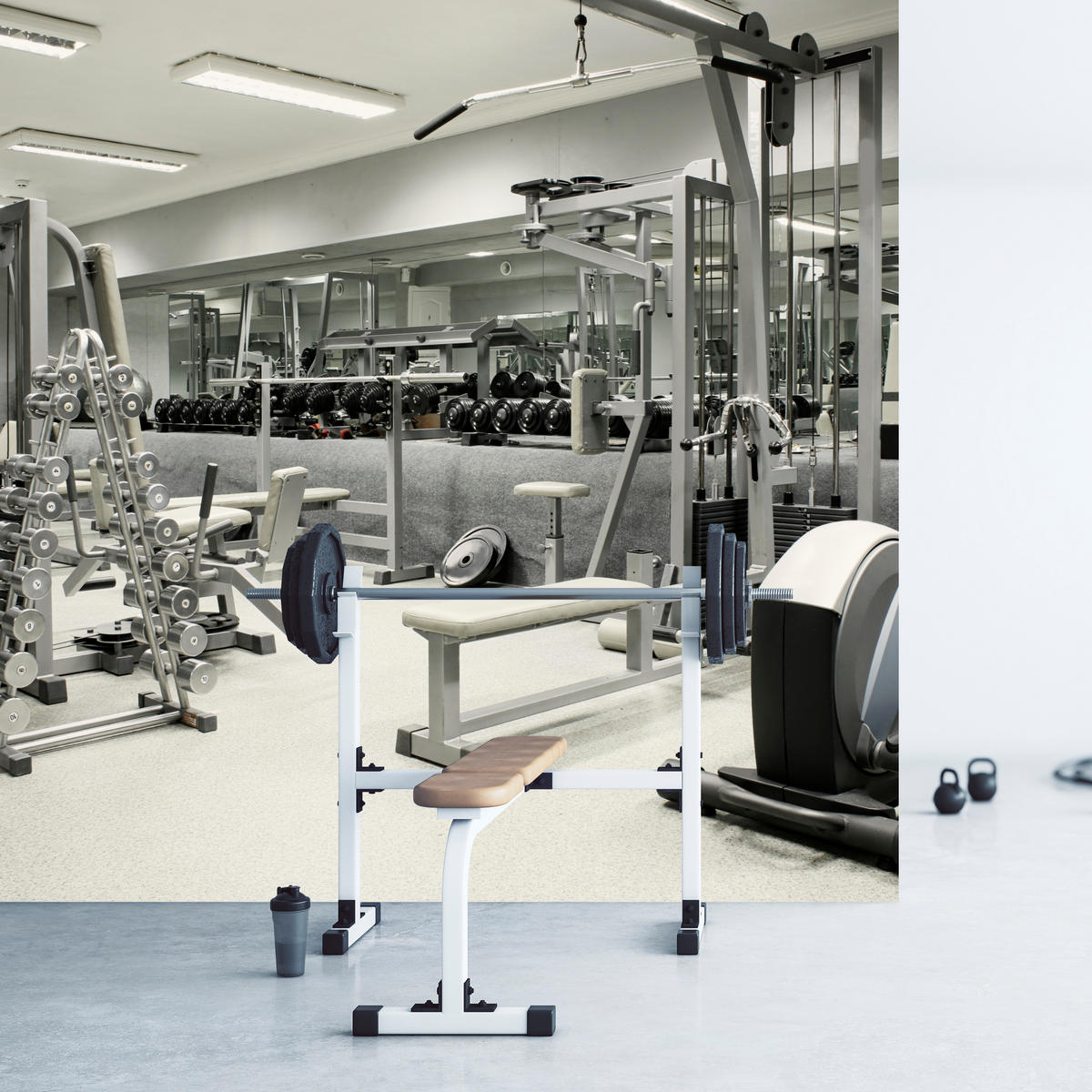 FOTOTAPETE Fitnessstudio Innenraum Equipment Modern Sport 350x256 - Ecru/Creme, Papier (350/256cm) - Muralo