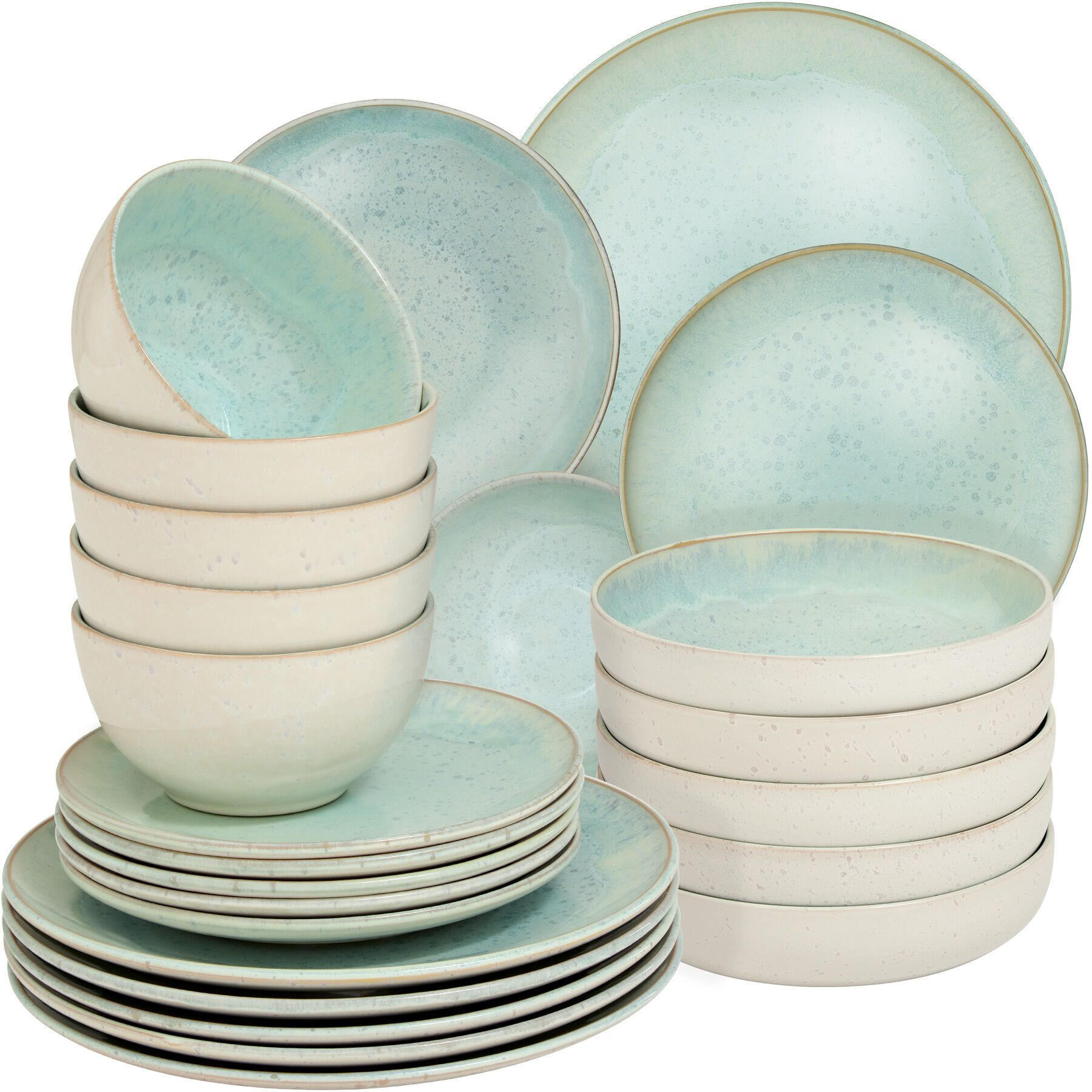 TAFELSERVICE Mare, ineinander stapelbar, Mint - Mintgrün, Keramik (26.5/2.5/26.5cm) - tectake