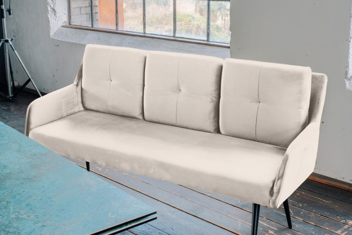ESSZIMMERBANK PIRI Cremeweiß Velvet - Creme/Schwarz, Textil (180/84/64cm) - KAWOLA