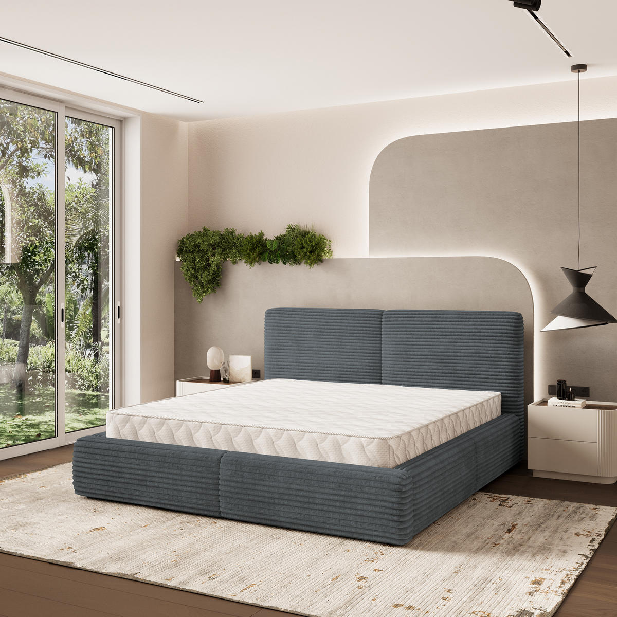 POLSTERBETT FELURO 140x200 cm mit Bettkästen - Grau - Grau, Holz (140/200cm) - MASSENO