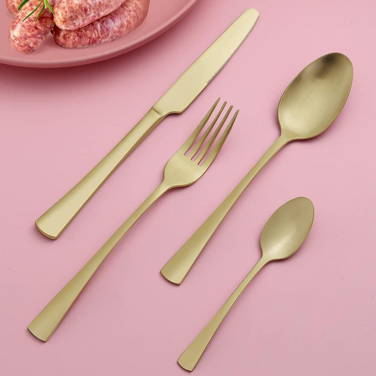 BESTECKSET 24-teilig Champagner Gold Matt - Goldfarben, Metall