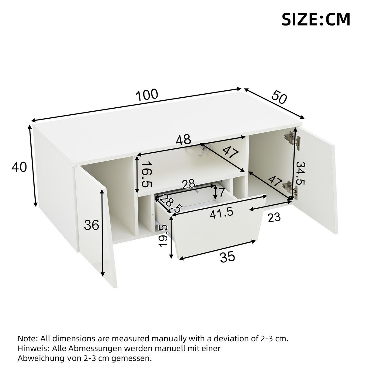 COUCHTISCH 100/50/40 cm Weiß aus Spanplatte mit LED-Beleuchtung - Weiß, Holzwerkstoff (100/50/40cm) - OKMYHOME