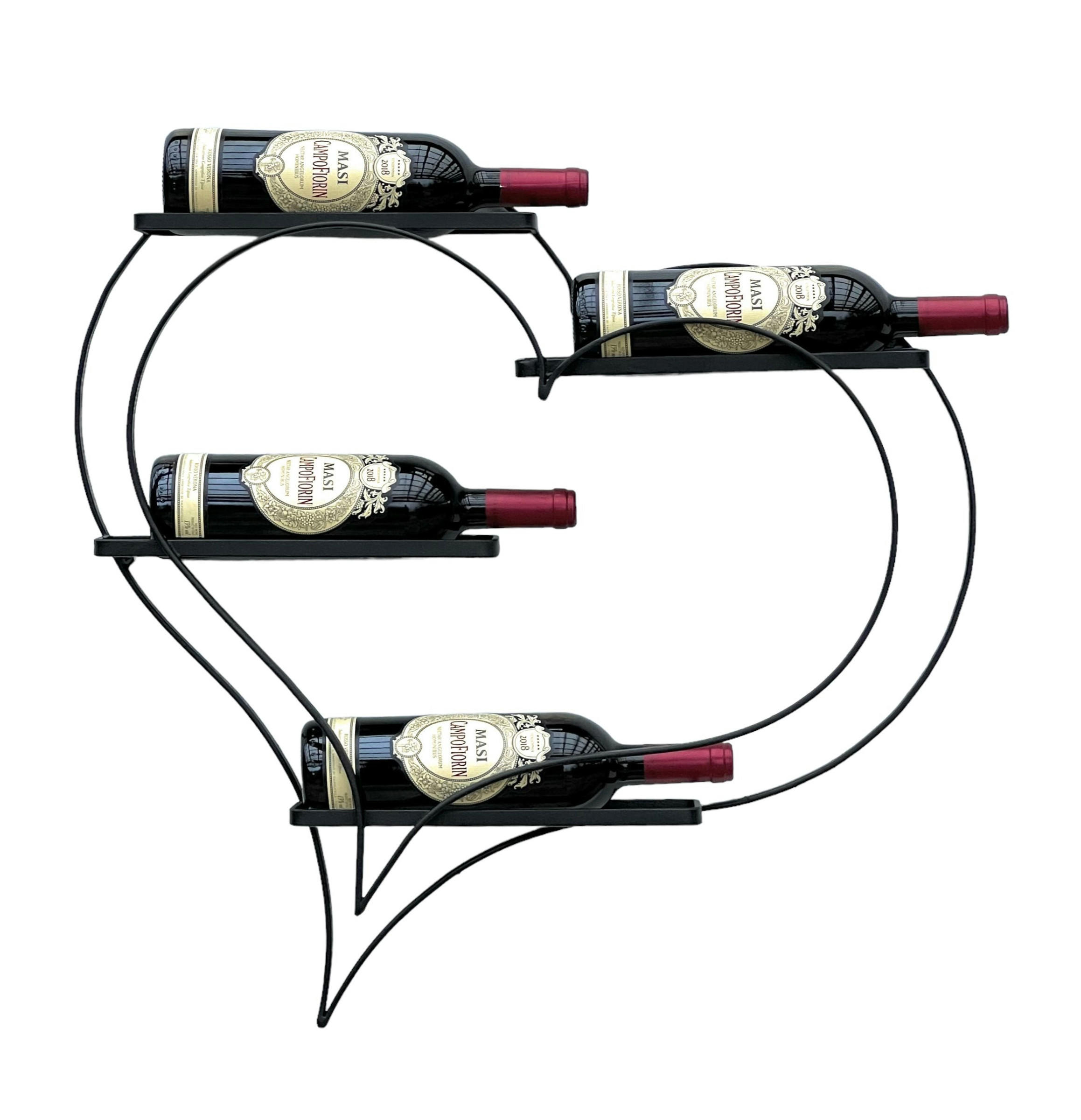WEINREGAL Herz für 4 Flaschen Metall Schwarz 65 cm 96417 - Schwarz, Metall (63/65/10cm) - DanDiBo