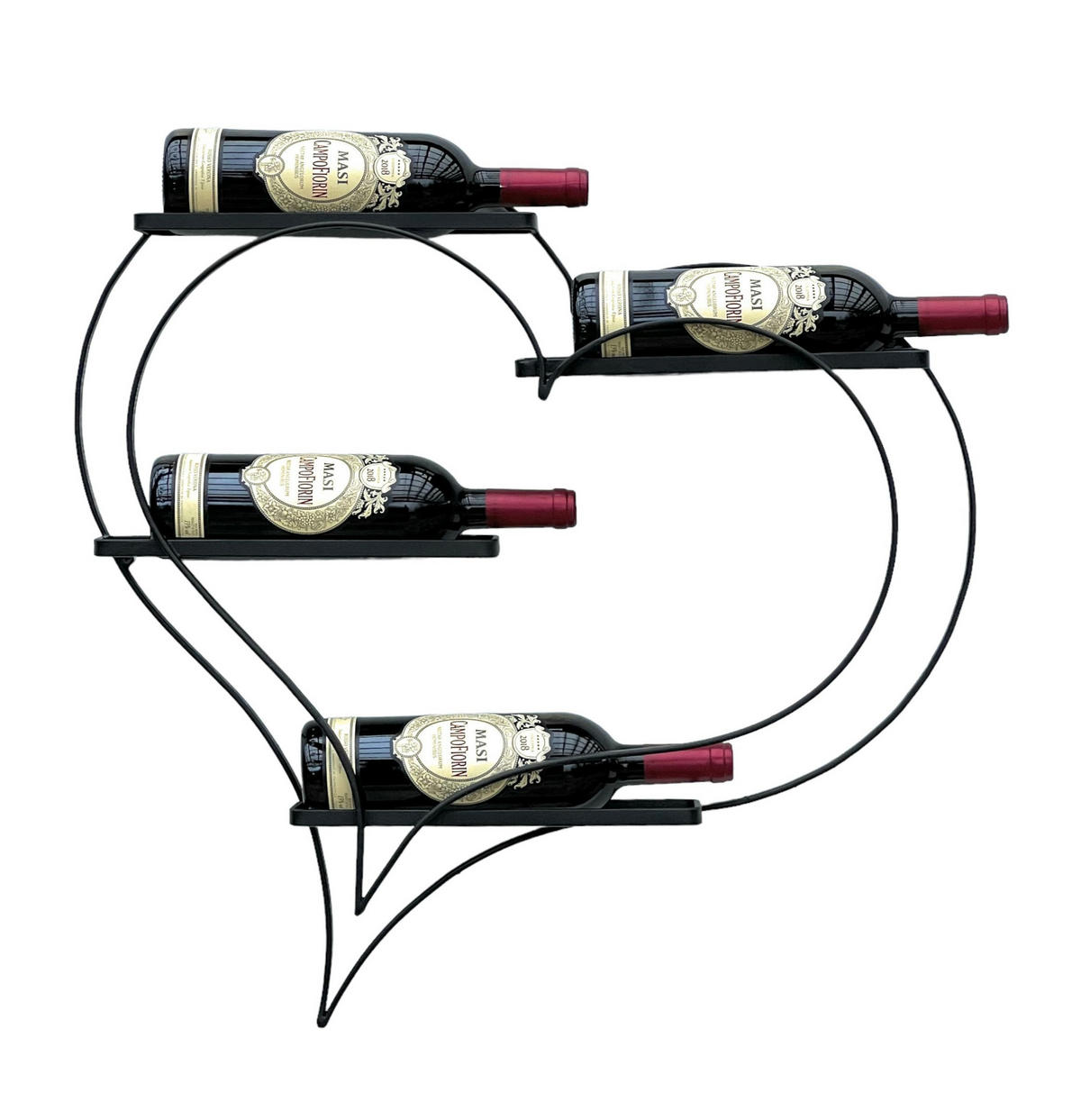 WEINREGAL Herz für 4 Flaschen Metall Schwarz 65 cm 96417 - Schwarz, Metall (63/65/10cm) - DanDiBo