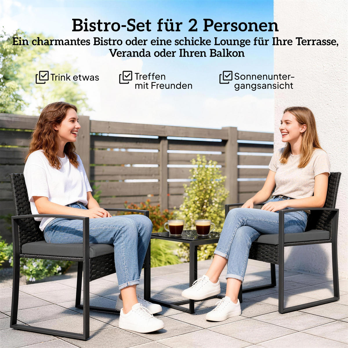 BISTROSET 3 TLG. mit 2 Gartenstühlen & Couchtisch, Dunkelgrau - Dunkelgrau/Schwarz, Textil/Metall - Outsunny