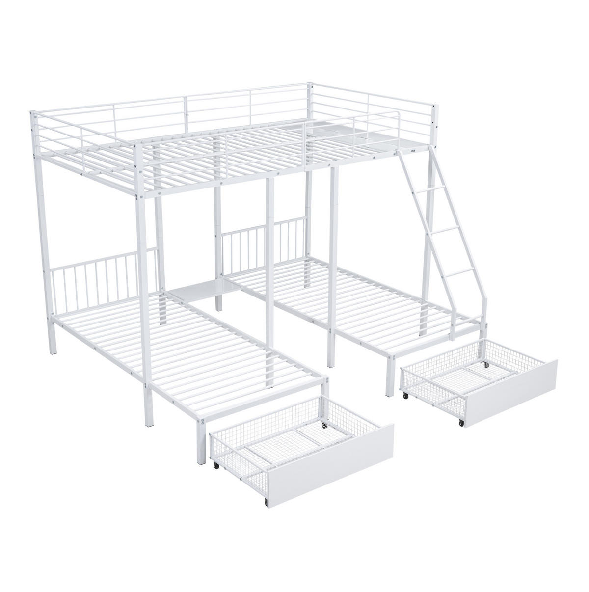 ETAGENBETT Kinderbette 140/200 und 2x 90/200 cm aus Metall mit 2 Schubladen Weiß - Weiß, Metall (140/200cm) - Modenvie