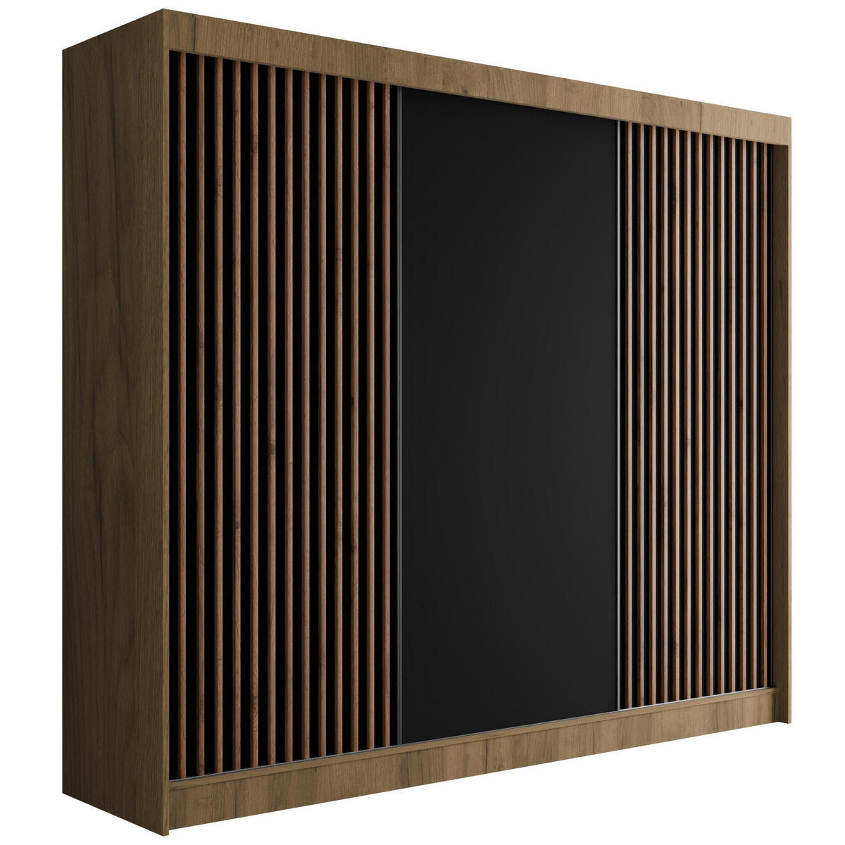 KLEIDERSCHRANK mit Lamel-Schiebetüren VILANv2 - 250 cm Eiche Kraft + Lamelle Eiche Wotan - Hellbraun/Eiche Wotan, Holzwerkstoff (250/215/61cm) - ALTDECOR