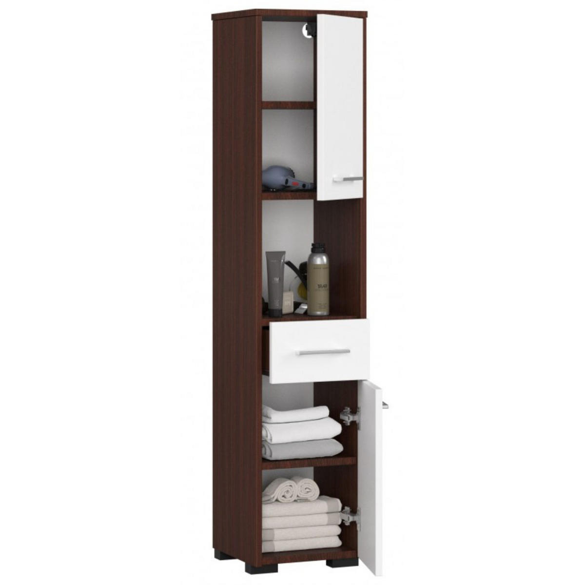 HOCHSCHRANK Wengefarben, Weiß 30x30x140 cm - Wengefarben/Silberfarben, Holzwerkstoff/Kunststoff (30/140/30cm) - Akord