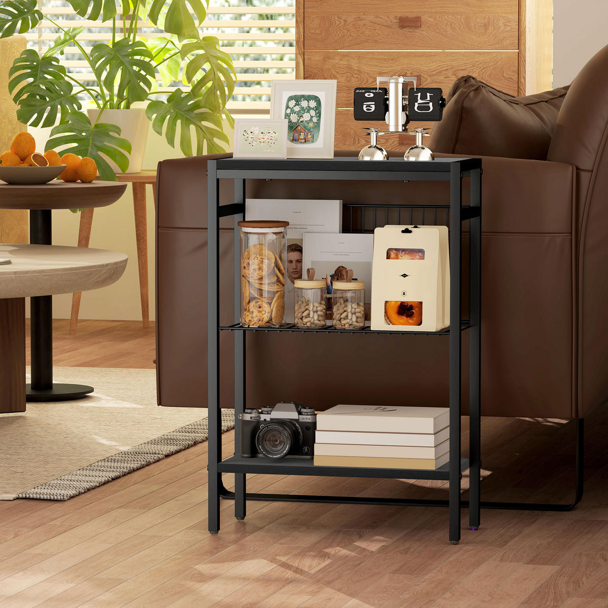BEISTELLTISCH mit 2 Ablagen, Schwarz - Schwarz, Karton (43/18/62.5cm) - HOMCOM