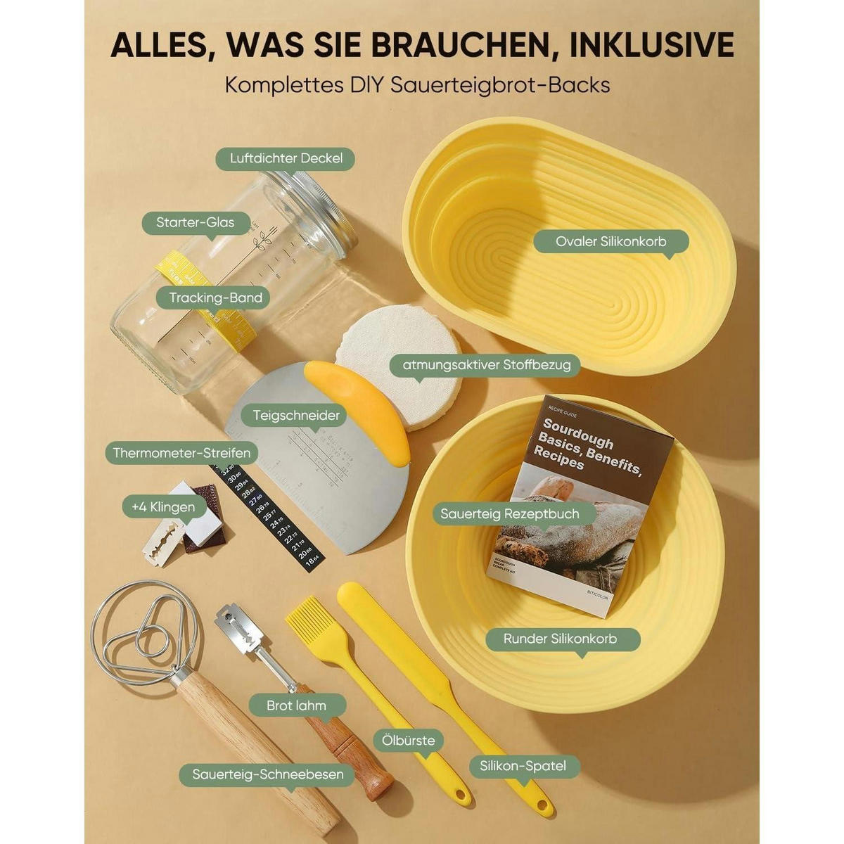GÄRKÖRBCHEN Set 2-teilig Silikon Oval und Rund Gelb - Gelb, Kunststoff (17/9.5/26cm)