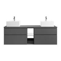DOPPELWASCHTISCH - 150 cm x 50 cm - Holz, Platte - Grau - MAGDALENA - Grau, Holz (150/46/50cm) - Vente-Unique